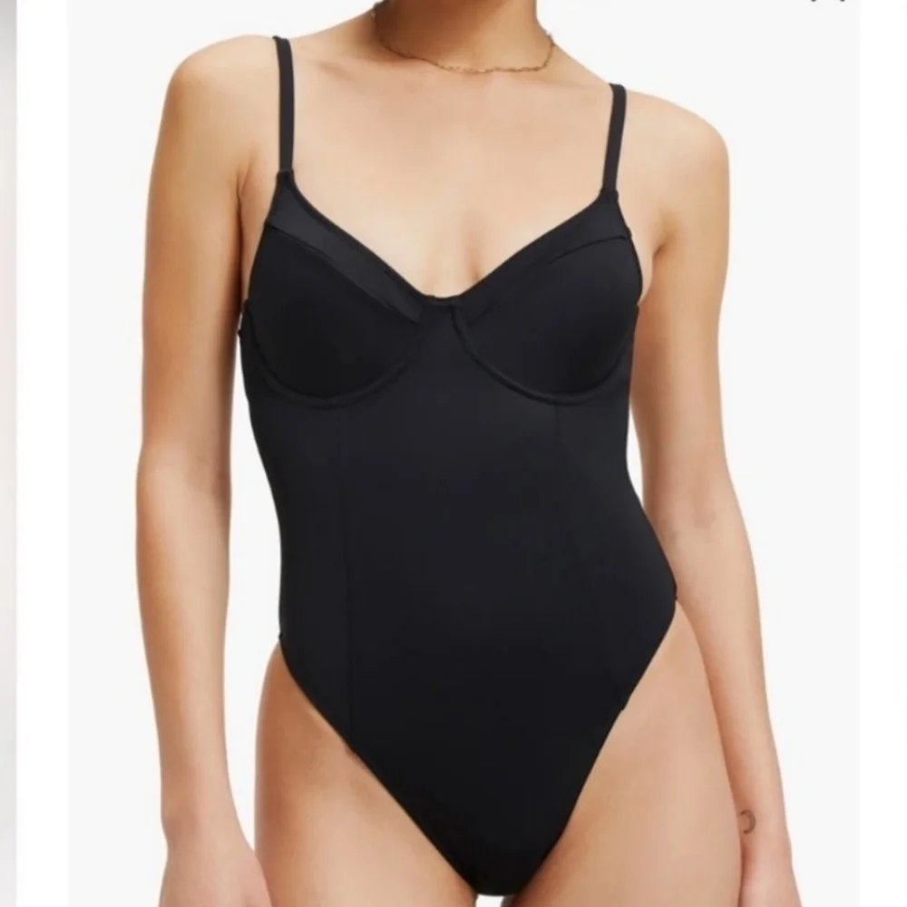 NWT Good American Women Scuba Show Off Black One-Piece Swimsuit Sz 1/S
